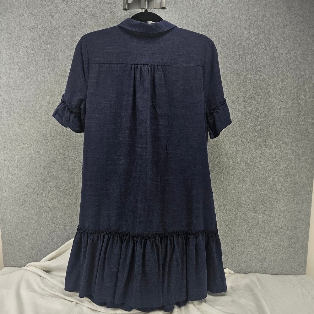 MEROKEETY Ruffle Hem Drop-Waist Shirt Dress Womens Sz M Preppy Boho Minimalist - Picture 2 of 16